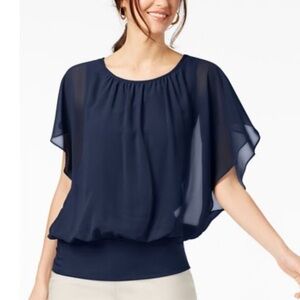 BCX Poncho Knit Lace Inlay Elastic Waist Blouse